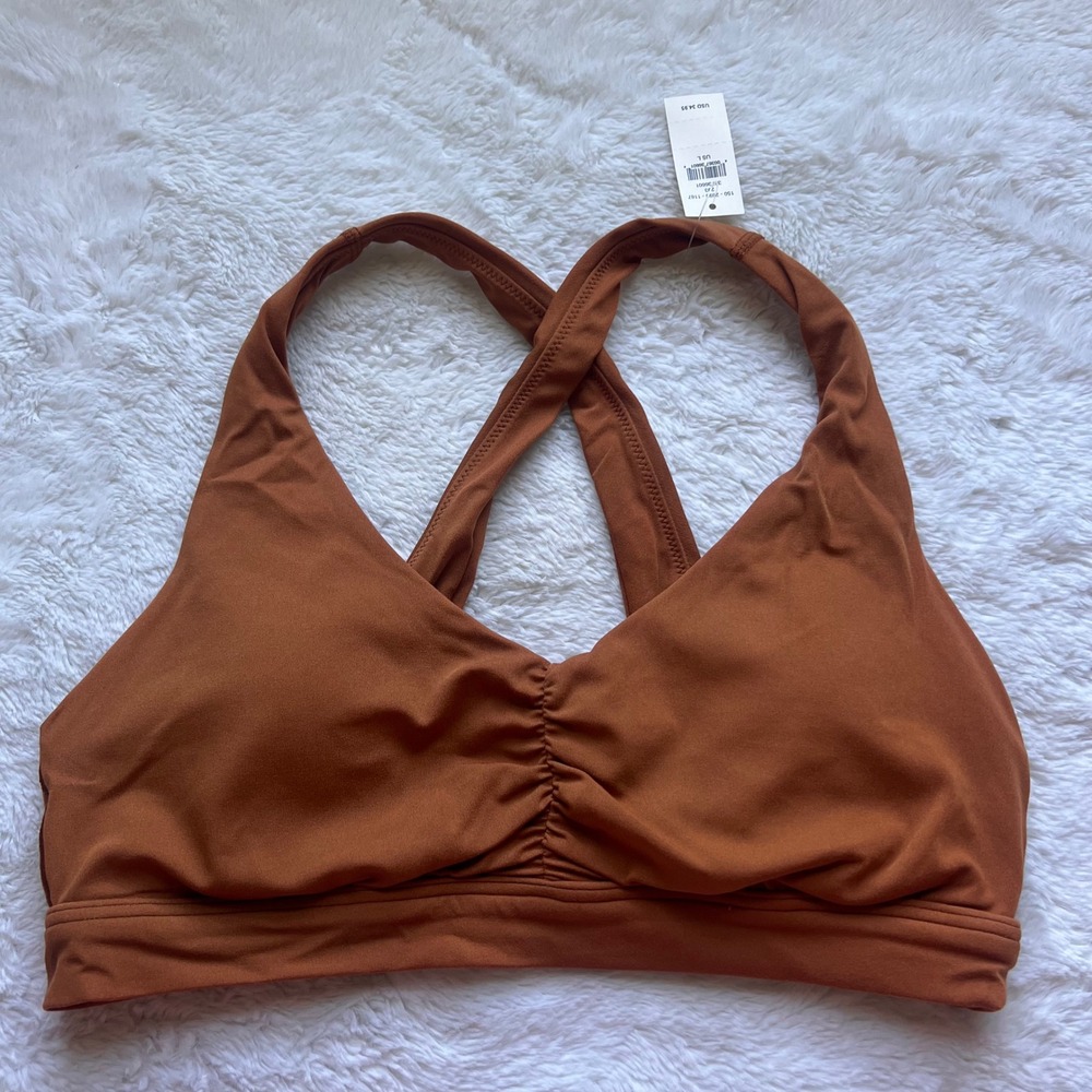 OFFLINE by Aerie Real Me Cross Back Sports Bra Rust Brown Ruched Front Size L